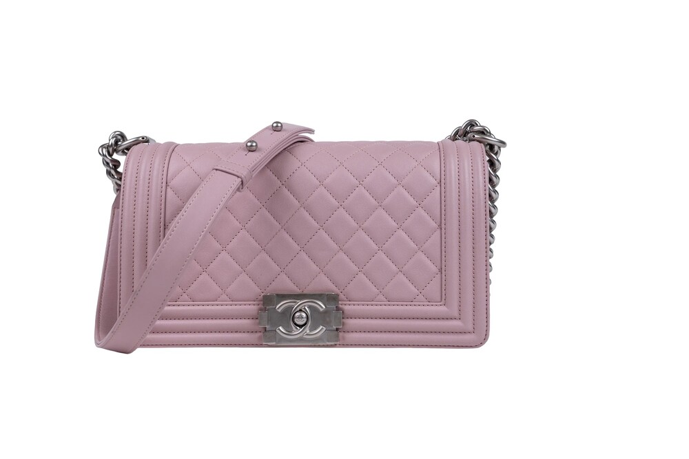 Chanel Light Pink Boy Shoulder Bag Quilted Lambskin Silver Hardware Medium